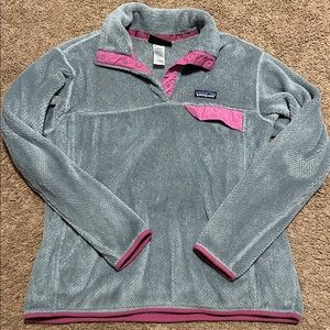 Patagonia Women's Cowl Neck Sweater in Gray and Pink